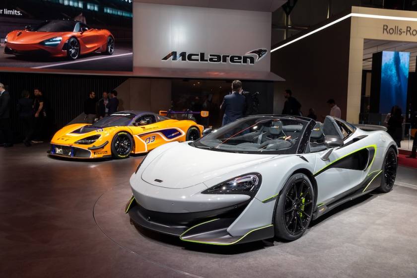 McLaren sports cars in showroom
