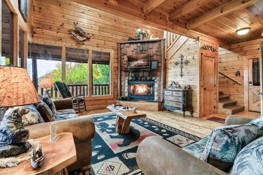 living room view of Smoky Mountain vacation cabin