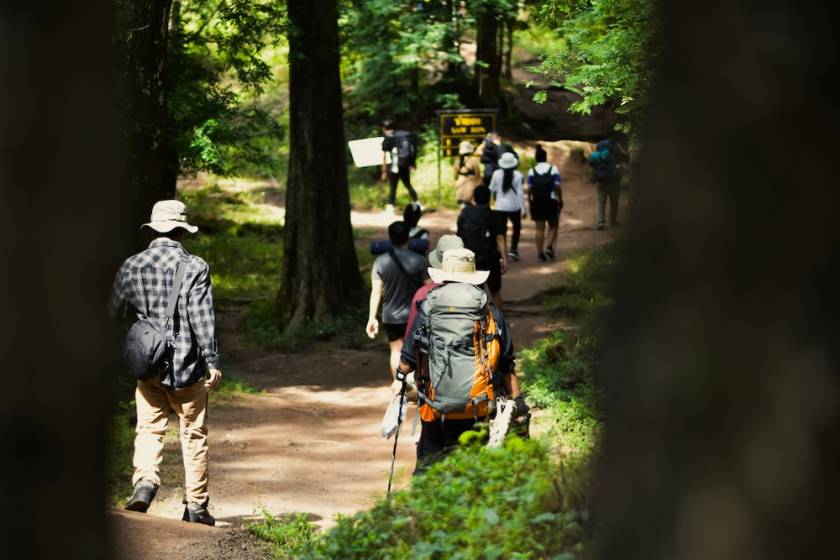 group of people on a hiking trail 