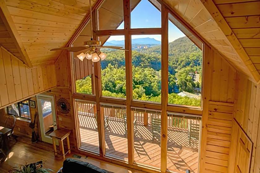 living room view from a cabin in gatlinburg tn