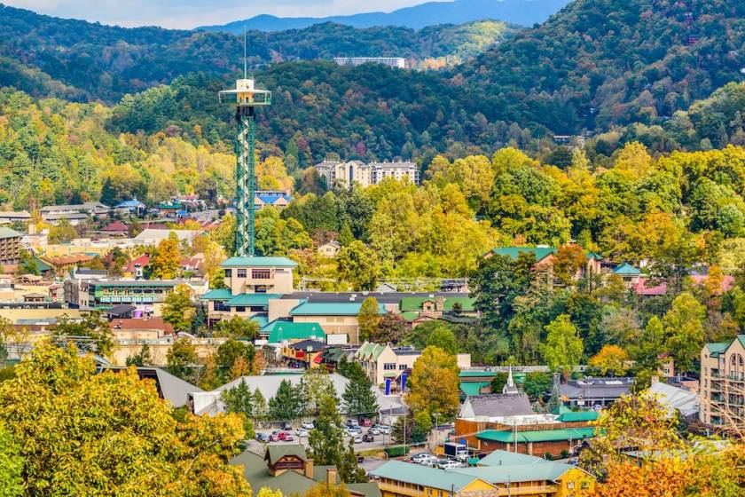 aerial view of downtown gatlinburg