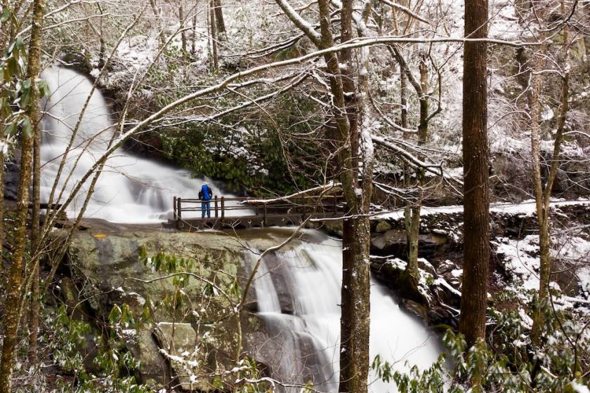 winter hiking at laurel falls in gatlinburg